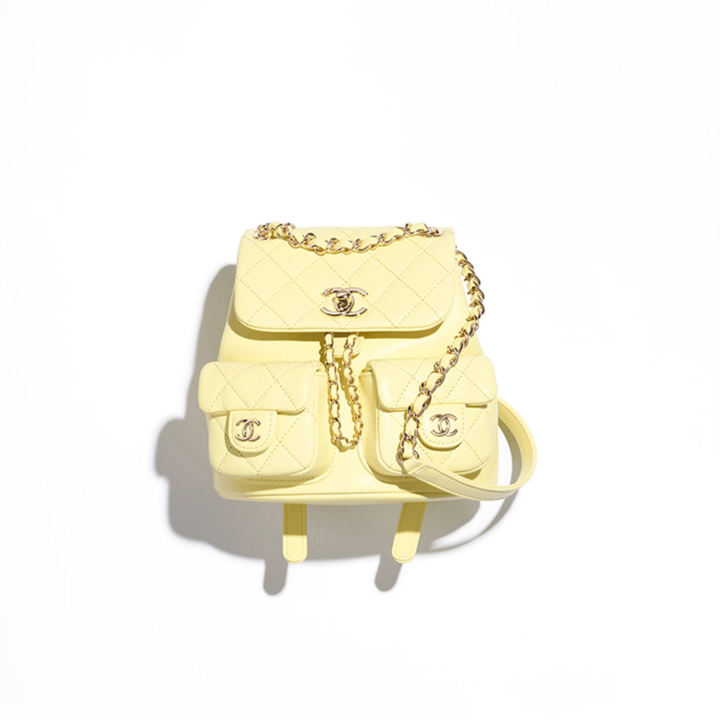 CHANEL SMALL BACKPACK GRAINED CALFSKIN & GOLD-TONE METAL LIGHT YELLOW AS3787 B16985 (17.5*16.5*10cm)